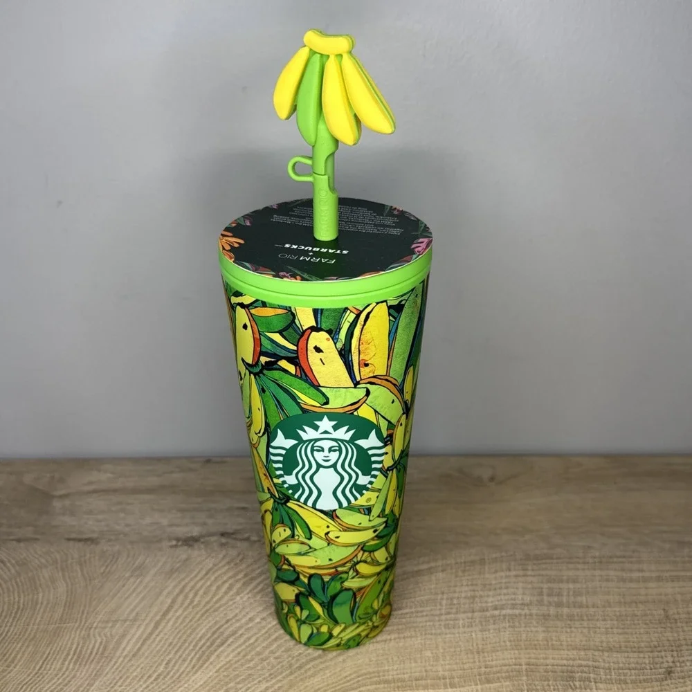 Starbucks FARM Rio Tumbler 24oz‎ Venti Banana Floral Flower Straw Yellow Green